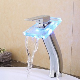 Zeitgenössisch Becken LED / Wasserfall / berühren / berührungslos with Messingventil Einhand Ein Loch for Chrom, Badewannenarmaturen /