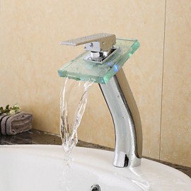 Zeitgenössisch Becken LED / Wasserfall / berühren / berührungslos with Messingventil Einhand Ein Loch for Chrom, Badewannenarmaturen /