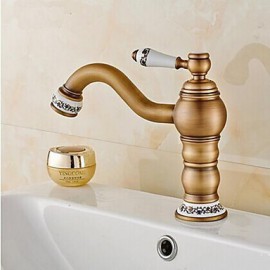 Antique Brass Finish One Hole Single Handle Bathroom Sink Faucet