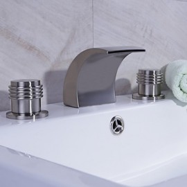 Badewanne & Dusche Wasserfall Zwei Griffe Drei Löcher with Gebürsteter Nickel Waschbecken Wasserhahn