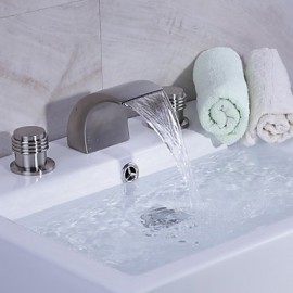 Badewanne & Dusche Wasserfall Zwei Griffe Drei Löcher with Gebürsteter Nickel Waschbecken Wasserhahn