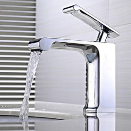 Zeitgenössisch deckenmontiert Wasserfall with Keramisches Ventil Einhand Ein Loch for Chrom, Waschbecken Wasserhahn