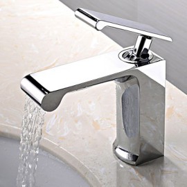 Zeitgenössisch deckenmontiert Wasserfall with Keramisches Ventil Einhand Ein Loch for Chrom, Waschbecken Wasserhahn