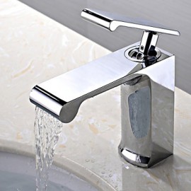 Zeitgenössisch deckenmontiert Wasserfall with Keramisches Ventil Einhand Ein Loch for Chrom, Waschbecken Wasserhahn