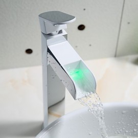 Zeitgenössisch deckenmontiert LED with Keramisches Ventil Einhand Ein Loch for Chrom, Waschbecken Wasserhahn