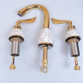 Art déco/Retro 3-Loch-Armatur Keramisches Ventil Zwei Griffe Drei Löcher with Ti-PVD Waschbecken Wasserhahn