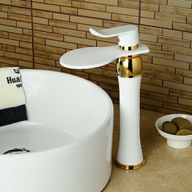 Zeitgenössisch Mittellage Wasserfall with Keramisches Ventil Einhand Ein Loch for Ti-PVD, Waschbecken Wasserhahn