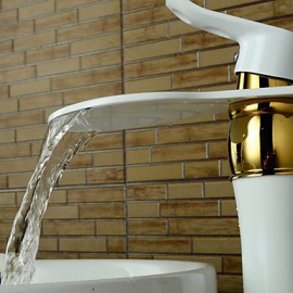 Zeitgenössisch Mittellage Wasserfall with Keramisches Ventil Einhand Ein Loch for Ti-PVD, Waschbecken Wasserhahn