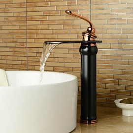 Zeitgenössisch Mittellage Wasserfall with Keramisches Ventil Einhand Ein Loch for Bronze mit Ölschliff, Waschbecken Wasserhahn