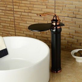 Zeitgenössisch Mittellage Wasserfall with Keramisches Ventil Einhand Ein Loch for Bronze mit Ölschliff, Waschbecken Wasserhahn