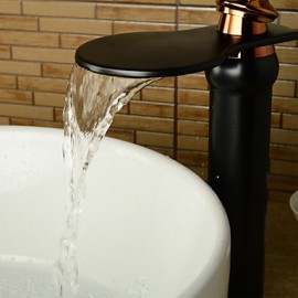 Zeitgenössisch Mittellage Wasserfall with Keramisches Ventil Einhand Ein Loch for Bronze mit Ölschliff, Waschbecken Wasserhahn