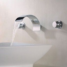 Zeitgenössisch Wandmontage Wasserfall with Keramisches Ventil Zwei Griffe Drei Löcher for Chrom, Badewannenarmaturen / Waschbecken