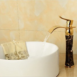 Zeitgenössisch deckenmontiert Wasserfall with Keramisches Ventil Einhand Ein Loch for Ti-PVD, Waschbecken Wasserhahn