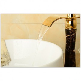 Zeitgenössisch deckenmontiert Wasserfall with Keramisches Ventil Einhand Ein Loch for Ti-PVD, Waschbecken Wasserhahn
