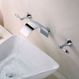 Zeitgenössisch Wandmontage Wasserfall with Keramisches Ventil Zwei Griffe Drei Löcher for Chrom, Badewannenarmaturen / Waschbecken