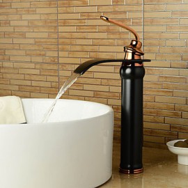 Zeitgenössisch Mittellage Wasserfall with Keramisches Ventil Einhand Ein Loch for Bronze mit Ölschliff, Waschbecken Wasserhahn