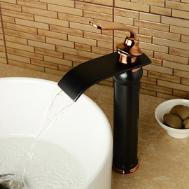 Zeitgenössisch Mittellage Wasserfall with Keramisches Ventil Einhand Ein Loch for Bronze mit Ölschliff, Waschbecken Wasserhahn