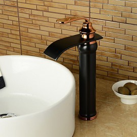 Zeitgenössisch Mittellage Wasserfall with Keramisches Ventil Einhand Ein Loch for Bronze mit Ölschliff, Waschbecken Wasserhahn