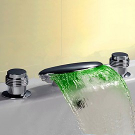 Zeitgenössisch 3-Loch-Armatur LED / Wasserfall with Keramisches Ventil Zwei Griffe Drei Löcher for Chrom, Waschbecken Wasserhahn