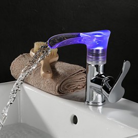 Zeitgenössisch deckenmontiert LED with Keramisches Ventil Einhand Ein Loch for Chrom, Waschbecken Wasserhahn