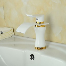 Zeitgenössisch Mittellage Wasserfall with Keramisches Ventil Einhand Ein Loch for Ti-PVD, Waschbecken Wasserhahn