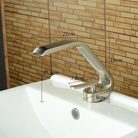 Zeitgenössisch Mittellage Wasserfall with Messingventil Einhand Ein Loch for Gebürsteter Nickel, Waschbecken Wasserhahn