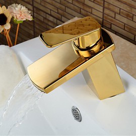 Zeitgenössisch Mittellage Wasserfall with Keramisches Ventil Einhand Ein Loch for Ti-PVD, Waschbecken Wasserhahn
