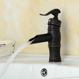 Zeitgenössisch Mittellage Wasserfall with Keramisches Ventil Einhand Ein Loch for Bronze mit Ölschliff, Waschbecken Wasserhahn