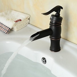 Zeitgenössisch Mittellage Wasserfall with Keramisches Ventil Einhand Ein Loch for Bronze mit Ölschliff, Waschbecken Wasserhahn