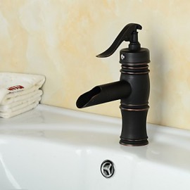 Zeitgenössisch Mittellage Wasserfall with Keramisches Ventil Einhand Ein Loch for Bronze mit Ölschliff, Waschbecken Wasserhahn
