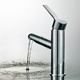 Zeitgenössisch Mittellage Mit ausziehbarer Brause with Keramisches Ventil Einhand Ein Loch for Chrom, Waschbecken Wasserhahn