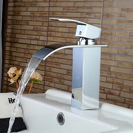 Zeitgenössisch Mittellage Wasserfall with Keramisches Ventil Einhand Ein Loch for Chrom, Waschbecken Wasserhahn