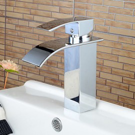 Zeitgenössisch Mittellage Wasserfall with Keramisches Ventil Einhand Ein Loch for Chrom, Waschbecken Wasserhahn