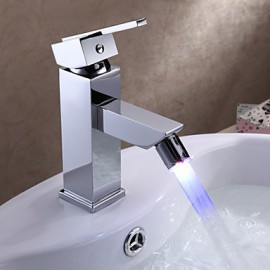 Zeitgenössisch Mittellage LED with Keramisches Ventil Einhand Ein Loch for Chrom, Waschbecken Wasserhahn