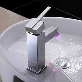 Zeitgenössisch Mittellage LED with Keramisches Ventil Einhand Ein Loch for Chrom, Waschbecken Wasserhahn