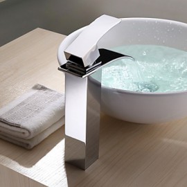 Zeitgenössisch Mittellage Wasserfall with Keramisches Ventil Einhand Ein Loch for Chrom, Waschbecken Wasserhahn