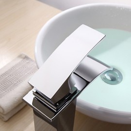 Zeitgenössisch Mittellage Wasserfall with Keramisches Ventil Einhand Ein Loch for Chrom, Waschbecken Wasserhahn