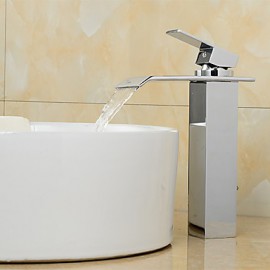 Zeitgenössisch Mittellage Wasserfall with Keramisches Ventil Einhand Ein Loch for Chrom, Waschbecken Wasserhahn