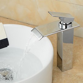 Zeitgenössisch Mittellage Wasserfall with Keramisches Ventil Einhand Ein Loch for Chrom, Waschbecken Wasserhahn