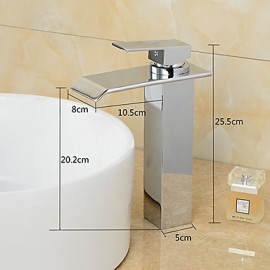 Zeitgenössisch Mittellage Wasserfall with Keramisches Ventil Einhand Ein Loch for Chrom, Waschbecken Wasserhahn