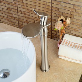 Zeitgenössisch Mittellage Wasserfall with Keramisches Ventil Einhand Ein Loch for Gebürsteter Nickel, Waschbecken Wasserhahn