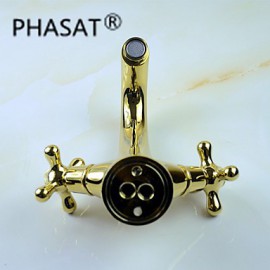 Solid Brass Zwei Griffe Ti-PVD-Finish Waschbecken Wasserhahn