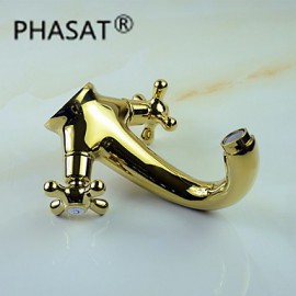 Solid Brass Zwei Griffe Ti-PVD-Finish Waschbecken Wasserhahn