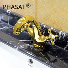 Solid Brass Zwei Griffe Ti-PVD-Finish Waschbecken Wasserhahn
