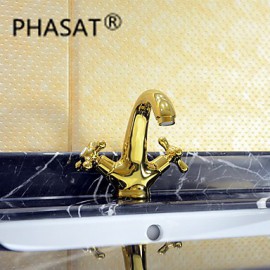 Solid Brass Zwei Griffe Ti-PVD-Finish Waschbecken Wasserhahn