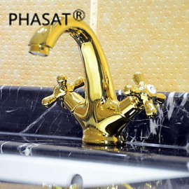 Solid Brass Zwei Griffe Ti-PVD-Finish Waschbecken Wasserhahn