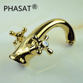 Solid Brass Zwei Griffe Ti-PVD-Finish Waschbecken Wasserhahn