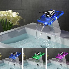 Zeitgenössisch Mittellage LED / Wasserfall with Keramisches Ventil Einhand Ein Loch for Chrom, Waschbecken Wasserhahn