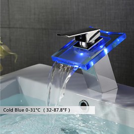 Zeitgenössisch Mittellage LED / Wasserfall with Keramisches Ventil Einhand Ein Loch for Chrom, Waschbecken Wasserhahn