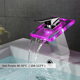 Zeitgenössisch Mittellage LED / Wasserfall with Keramisches Ventil Einhand Ein Loch for Chrom, Waschbecken Wasserhahn